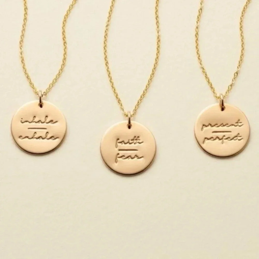 Present/Perfect Gold Disc Mantra Charm Necklace - Picture 6 of 10